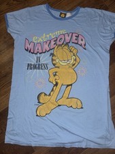 Vintage Garfield 'Extreme Makeover' Light Blue Ringer Sleep Shirt - OSFA