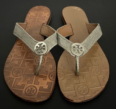 Tory Burch Sandals Womens US 8 M Thora Metallic Gold Thong Flat Sandals