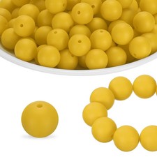 65Pcs Silicone Beads 15mm Round Rubber Focal Beads Bulk, Mustard Yellow
