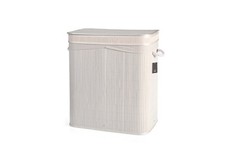 Cesta De Ropa De Bambú Rectangular Blanca 2 Plazas 52x32x60 Marca H&H