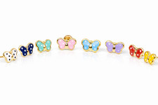 14k Yellow Gold Enamel Butterfly Baby earrings with Screw Back
