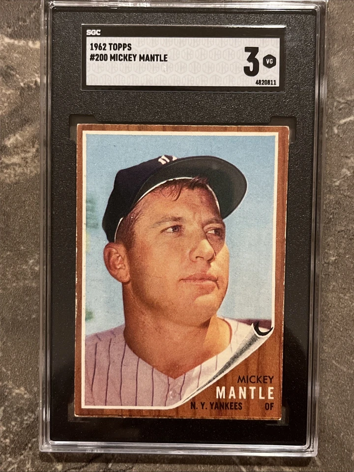⚾️⬛️Mickey Mantle⬛️⚾️1962 Topps #200 SGC 3 Vintage Centered Yankees HOF - Image 4 of 4