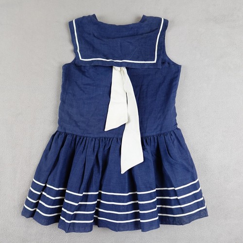 Vintage Youngland Sailor Dress Girls Medium Blue White Nautical ILGWU 60s USA - Picture 20 of 24