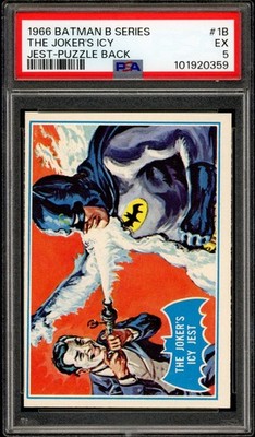 1966 TOPPS USA BLUE B BATMAN Puzzle Back #1 The Joker's Icy Jest PSA 5 EX