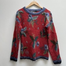 Icelandic Designs Women's Jumper Size Medium M Wool Knit Red Floral Pattern