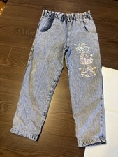 Vintage 80s Girls Jeans Acid Wash Size 8 23x18 Zipper Hearts Decorated
