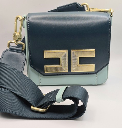 Designer ELISABETTA FRANCHI Shoulder BAG Purse BLUE Gold LOGO Strap Fashion Lot