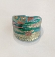 Murano Glass Green and Gold Leaf Band Ring RNG093 