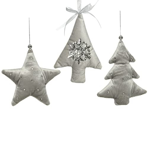 THE JOY TREE Plush Grey Velvet Ornaments - Set of 3