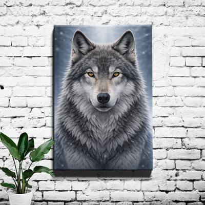 Gray Wolf Portrait Wall Art Amber Eyes Centered Symmetry Closeup