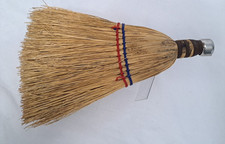 Vintage FITS Whisk Broom Natural Straw 11 Inch Red Blue Tie Stainless Steel Top