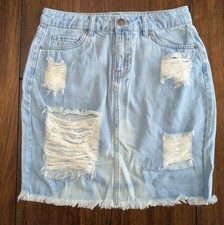 Life In Progress Women's Distressed Blue Jean Mini Skirt Sz X-Small
