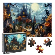 Halloween Witch Castle 500pc Puzzle for Adults, Challenging Haunted House Jigsaw