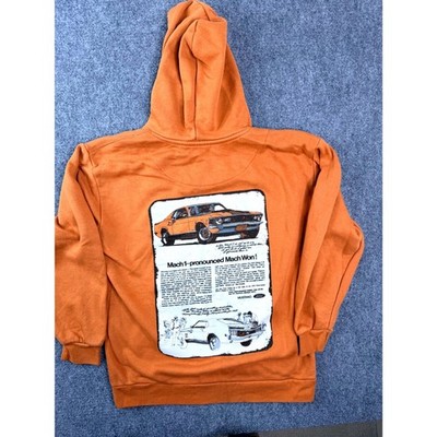 Ford Mustang Roadtrip Mach 1 Graphic Hoodie Mens Large Orange Sweatshirt ALT