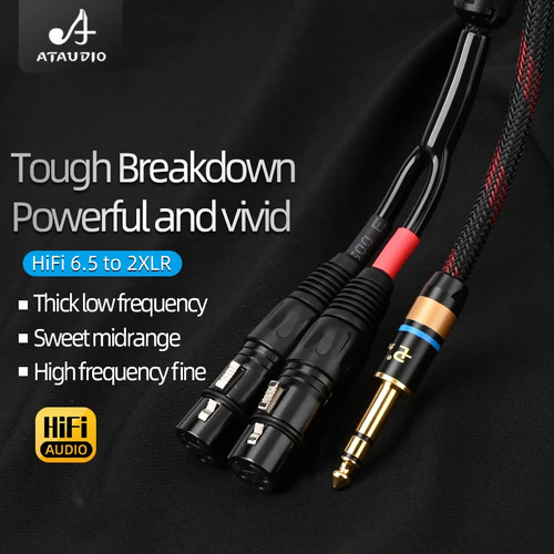 6.5mm TRS To XLR Y-Splitter for Microphone 6N OFC 6.5mm Stereo to 2 XLR Adapter - Picture 2 of 9