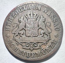 1862 Germany GERMAN STATES Nassau 1 Kreuzer, F