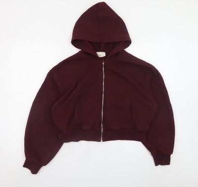 H&M Move Burgunderroter Damen-Hoodie mit durchgehendem Reißverschluss Größe 12 Baumwollmischung