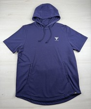 Under Armour Project Rock Terry Hoody Short Sleeve Midnight Navy Blue Mens L NWT