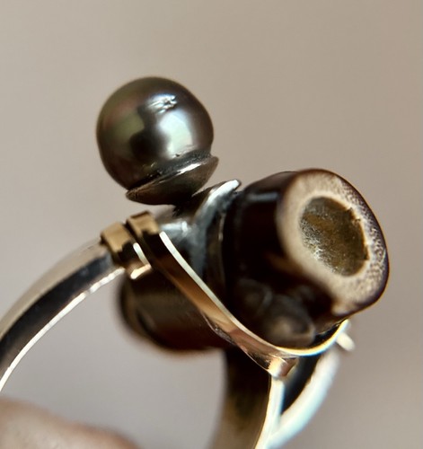 Fred & Janis Tate Sterling Silver 14K Gold Tahitian Pearl & Bamboo Ring Sz 5.75 - Picture 6 of 20