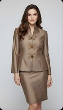 Carolina Herrera NY Suit Dress & Jacket Embroidered Butterfly Silk Italy Size 8