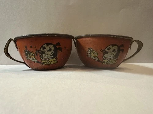 Two (2) Vintage 1930’s J Chein & Co Tin Litho Krazy Kat Tea Cups