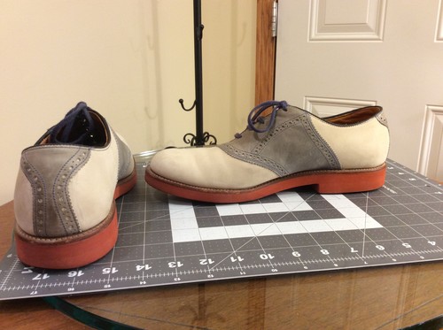 Vtg L.L. Bean Suede Gray Beige Leather Saddle Shoes Oxfords Men's 9 D/B USA - Picture 7 of 10