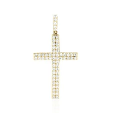 14K Yellow Gold 1.75Ct Cross Pendant 1.6"