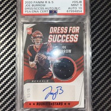 2020 Panini Joe Burrow Dress for Success RC Patch Auto /75 #DS-JB PSA 9 Auto 10