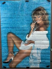 NOS Vtg 1979 Farrah Fawcett Blue Original Poster  20"x28" Sexy Pinup PRO ARTS T2