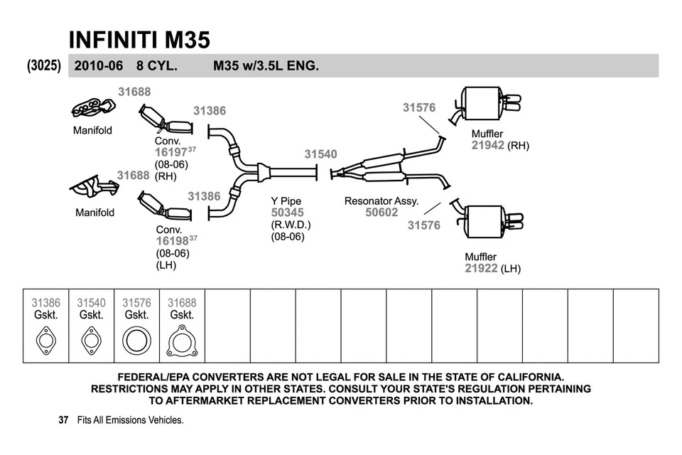 For Infiniti M35 06-10 Exhaust Muffler Quiet-Flow Passenger Side Steel Oval - Изображение 3 из 4