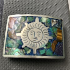 Vintage Sun Face Sunburst Inlay Belt Buckle Mexico