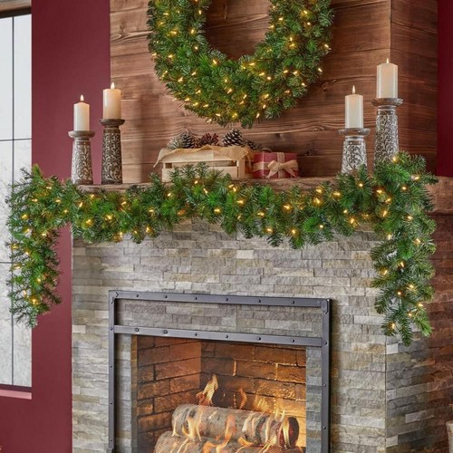 9ft Artificial Christmas Garland Pre-Lit LED Wesley Long Needle Pine Holiday Déc - Picture 2 of 6