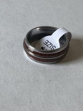 Stainless Steel Ring With Two Wood Grain Bands Size 8
