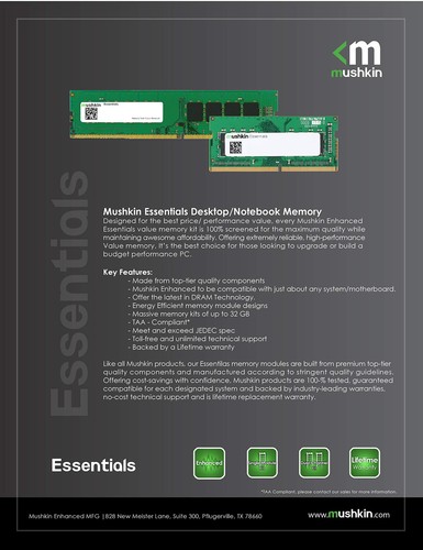 Essentials DDR4 Laptop DRAM 32GB 2x16GB SODIMM Memory Kit 3200MHz PC4-25600 C - Picture 4 of 5