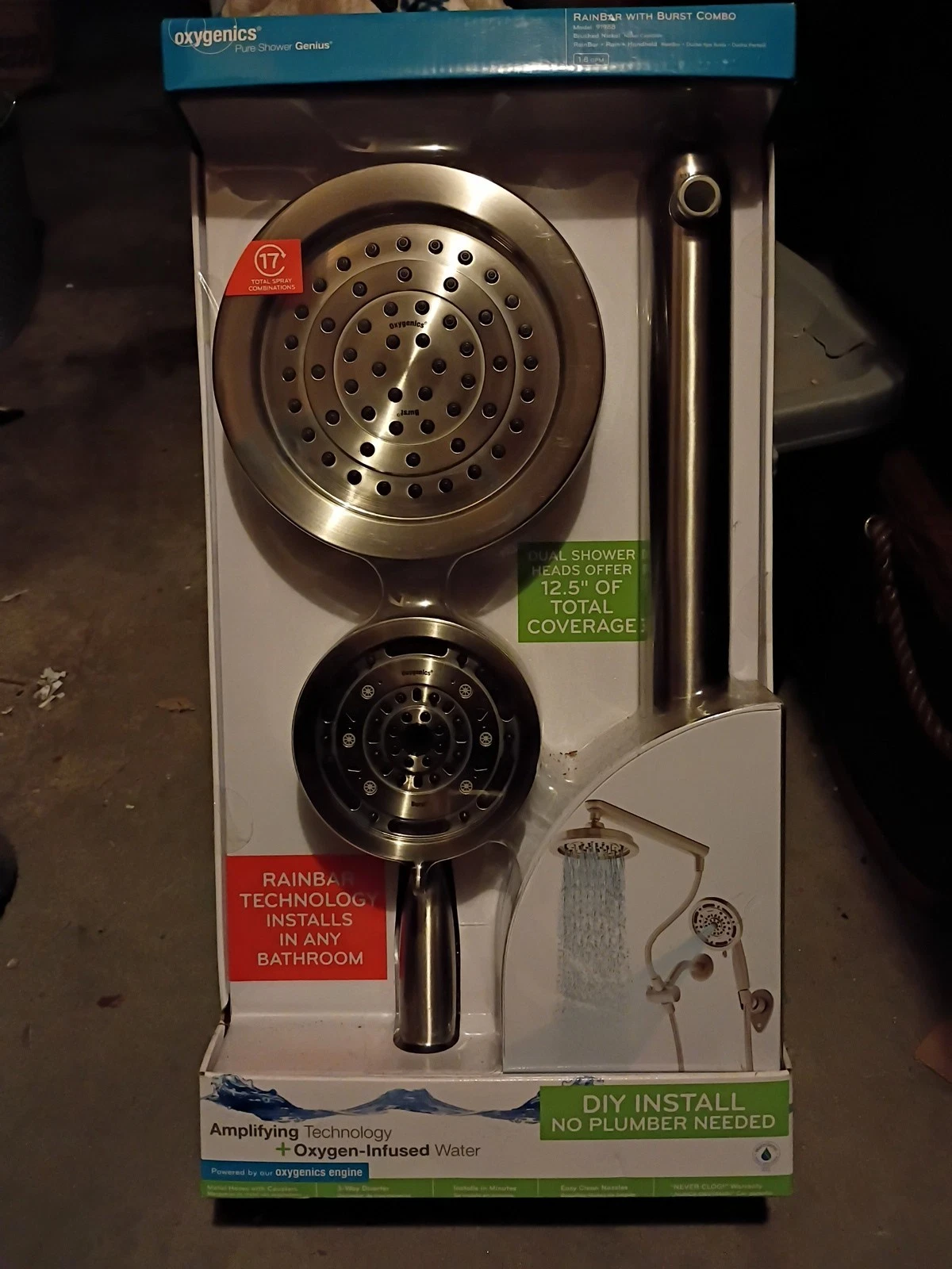 Oxygenic Rainbar Burst Combo Bathroom Shower Dual Shower Heads *NEW IN PACKAGE!