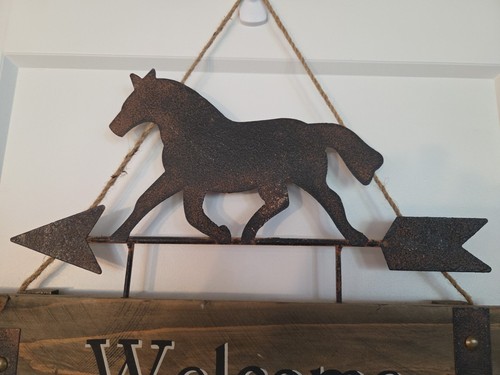 Horse Welcome To Our Home Sign Galloping Horse- Cut Metal Art Farmhouse Plaque - Picture 3 of 7