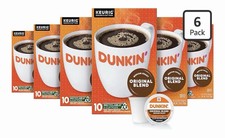Dunkin Original Blend Coffee, Medium Roast, K-Cup Pods, 10 Count Boxes Pack 6