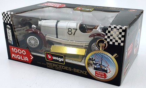 Burago 1/18 Scale Diecast 3202 Mercedes Benz SSKL 1931 1000 Miglia White #87 - Picture 5 of 5