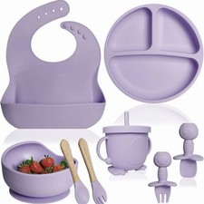 Silicone Baby Feeding Set, Suction Plate Bowl Set  Colour Purple 