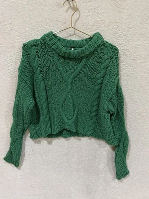 Free People Sweater Women XS Green Cable Knit Cropped Cotton OB1505562 - Image 1 of 4