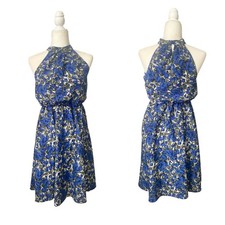 SHEIN Womens Blue Floral Fit and Flare Halter Dress Size 6