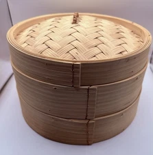 10” Wooden Bamboo Steamer 2 Tier Dumplings Basket Steam Cooker Rice Cook