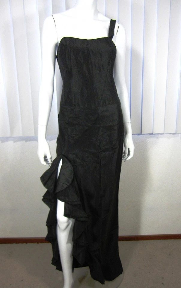 NICOLE MILLER COLLECTION FULL LENGTH ONE SHOULDER DRESS SIZE 6 SOLID BLACK PROM - Image 2 of 4