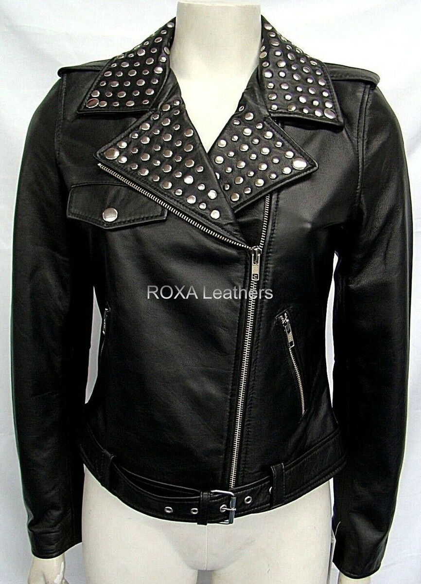 Women's Black Authentic Lambskin Pure Leather Jacket Studded Women's Black Authentic Lambskin Pure Leather Jacket Studded