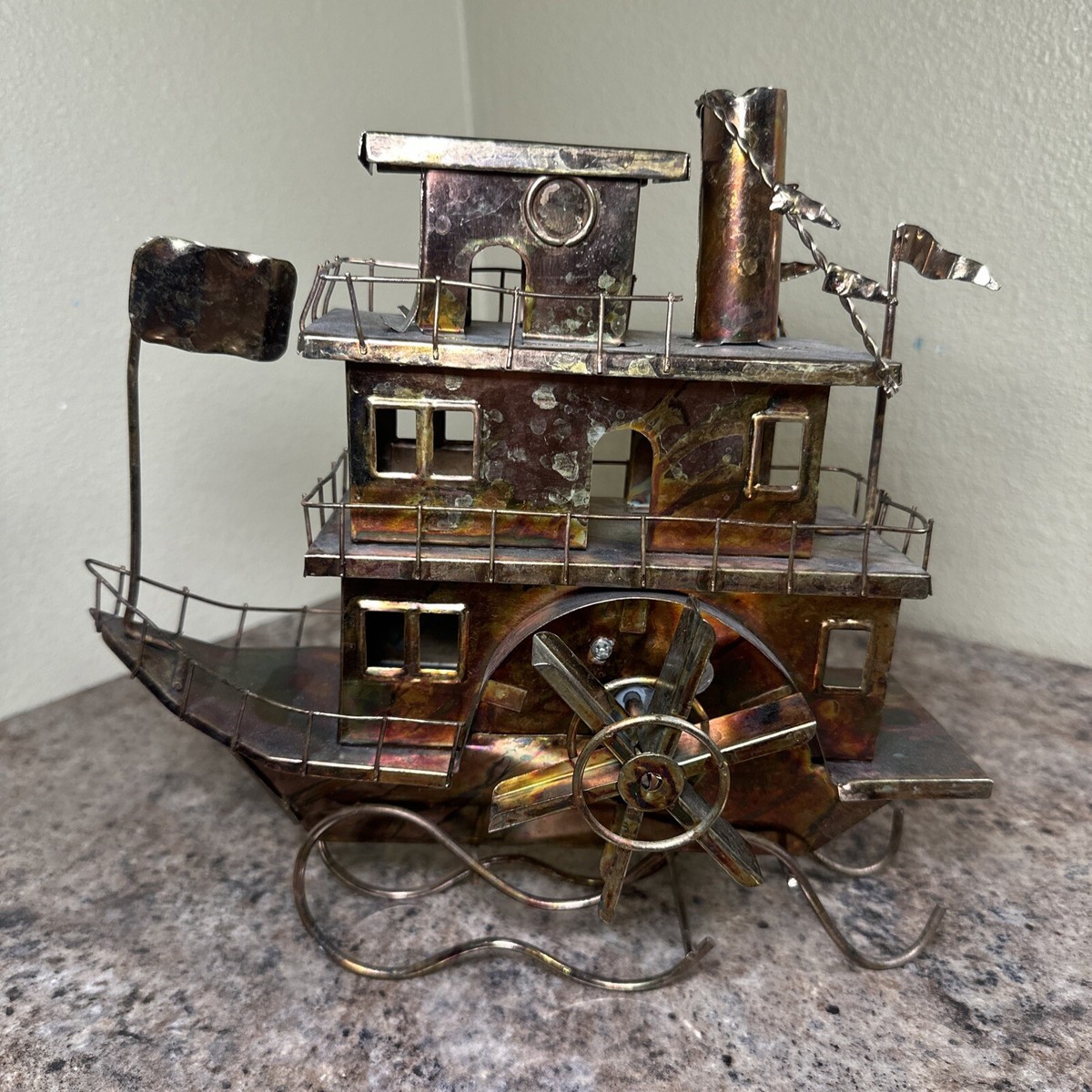 Vintage Copper Tin Steamboat, Paddle Boat Wind Up Music Box | eBay