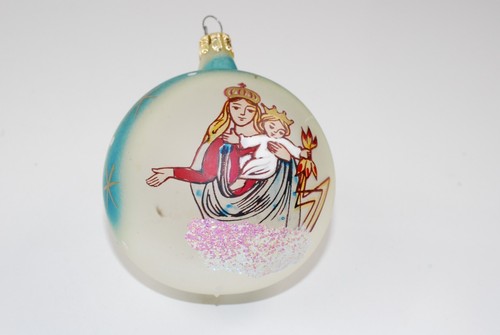 VTG Glass Hand Painted Infant Jesus Mother Mary Christmas Ornament Ball 1950's - Picture 8 of 10