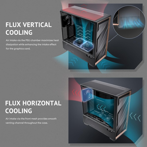 Flux Pro, 6 X PWM Fans Included, High-Airflow Front Panel with Walnut Wood, Ishi - Picture 7 of 12
