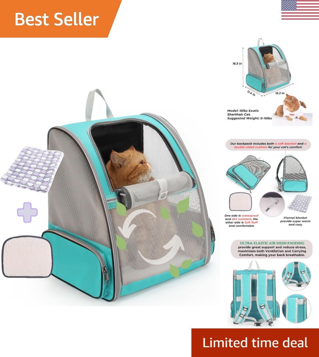 Airline Approved Pet Carrier Backpack for Dogs and Cats Fully Ventilated  Mesh