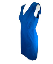 Adriana Papell Sheath Office Event Dress Womens 8 Blue Sleeveless V Neck Stretch