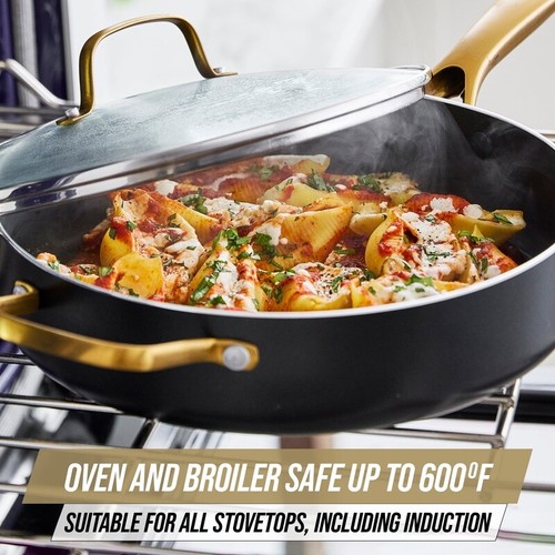 Gold Ceramic Nonstick Cookware Set 12 Piece PFAS Free Induction Compatible New - Picture 4 of 13